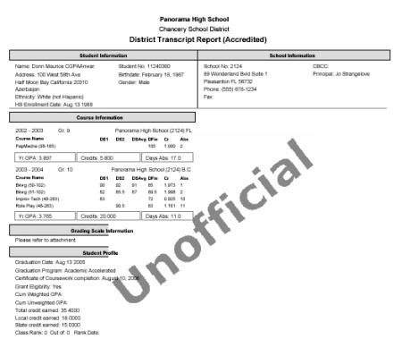 transcript unofficial student template year report sample powerschool example include options merrychristmaswishes info