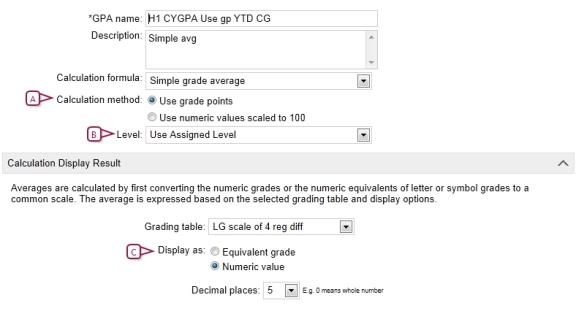 Setting up a letter grade grading table